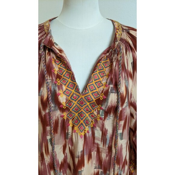 Women's SUNDANCE Viscose Boho Embroidered V-Neck Puff Sleeve Top/Blouse M - Picture 3 of 10